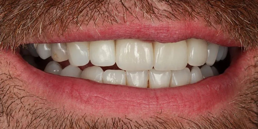 After: Four new veneers in place of old work, masking discolouration